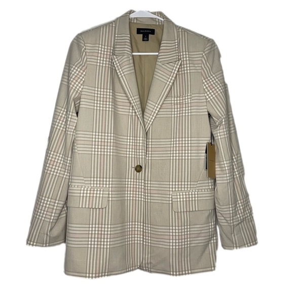 Halogen Single Button Neutral Plaid Blazer 8 NWT Tailored Notched Collar - Picture 3 of 13